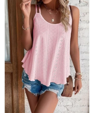 Womens Tank Tops Casual Flowy Eyelet Spaghetti Strap Summer Tops Sexy Sleeveless Shirts Loose Fit Tunic Camisoles Pink $11.75...