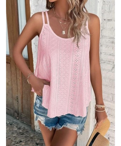 Womens Tank Tops Casual Flowy Eyelet Spaghetti Strap Summer Tops Sexy Sleeveless Shirts Loose Fit Tunic Camisoles Pink $11.75...