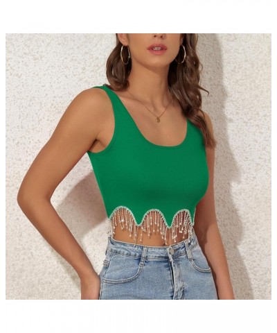 Rhinestone Fringe Top Crop Tank Top Rhinestone Top Sequin Top Sparkly Top Sleeveless Tank Top Green $14.08 Tanks