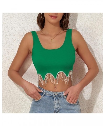 Rhinestone Fringe Top Crop Tank Top Rhinestone Top Sequin Top Sparkly Top Sleeveless Tank Top Green $14.08 Tanks