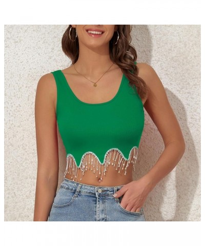 Rhinestone Fringe Top Crop Tank Top Rhinestone Top Sequin Top Sparkly Top Sleeveless Tank Top Green $14.08 Tanks