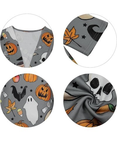 Halloween Cardigan for Women Pumpkin Face Print Tunic Shirt Spooky Season Lightweight Long Sleeve Cardigans Gray $15.33 Sweaters