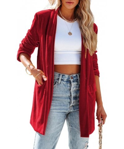 Women's Business Velvet Blazer Jacket Casual Long Sleeve Lapel Collar Blazer Suits Tops Long Cardigan Outerwear A Red $15.98 ...