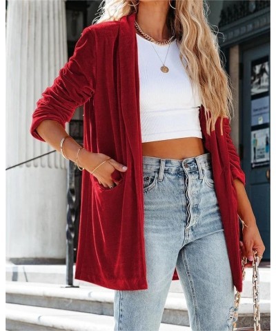 Women's Business Velvet Blazer Jacket Casual Long Sleeve Lapel Collar Blazer Suits Tops Long Cardigan Outerwear A Red $15.98 ...