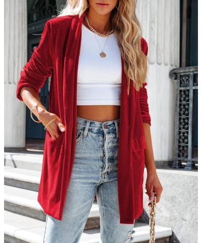 Women's Business Velvet Blazer Jacket Casual Long Sleeve Lapel Collar Blazer Suits Tops Long Cardigan Outerwear A Red $15.98 ...