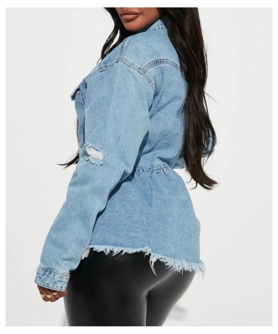 Women Denim Jacket Long Sleeve Casual Distressed Ripped Button Down Coat 03 Light Blue-9632 $13.53 Jackets