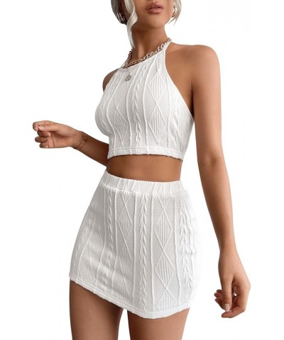 Women's 2 Piece Outfit Halter Neck Crop Top and Mini Bodycon Skirt Sets White $13.95 Suits