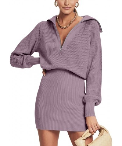 Women's Casual Long Sleeve Bodycon Sweater Dresses Fall Half Zip V Neck Slim Fit Ribbed Knitted Mini Dress Deep Khaki $27.72 ...