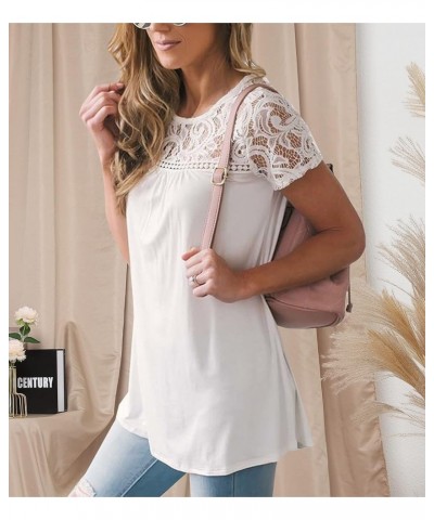 Summer Women's Elegant Floral Lace Short Sleeve Blouse White $10.81 Blouses