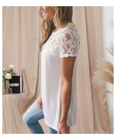 Summer Women's Elegant Floral Lace Short Sleeve Blouse White $10.81 Blouses