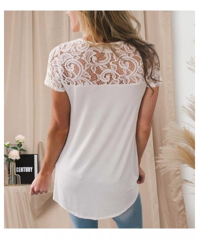 Summer Women's Elegant Floral Lace Short Sleeve Blouse White $10.81 Blouses