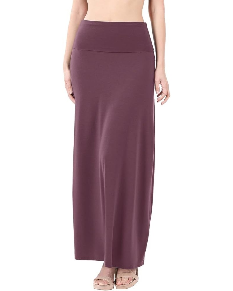 Women's Solid Basic Lightweight Floor Length Maxi Lounge Skirt with Plus Maxi-eggplant $12.51 Skirts