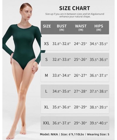 Long Sleeve Bodysuit for Women Basic Round Neck T Shirts Double Lined Body Suits Deep Green $19.79 Bodysuits