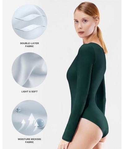 Long Sleeve Bodysuit for Women Basic Round Neck T Shirts Double Lined Body Suits Deep Green $19.79 Bodysuits