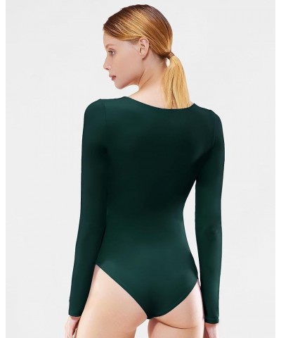 Long Sleeve Bodysuit for Women Basic Round Neck T Shirts Double Lined Body Suits Deep Green $19.79 Bodysuits