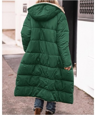 Women's Winter Coats Warm Fleece Lined Full Zip Longline Padded Jackets Oversized Long Sleeve Hooded Quilted Overcoat A-green...