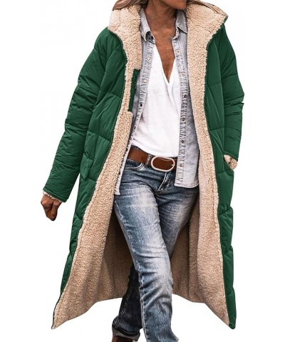 Women's Winter Coats Warm Fleece Lined Full Zip Longline Padded Jackets Oversized Long Sleeve Hooded Quilted Overcoat A-green...