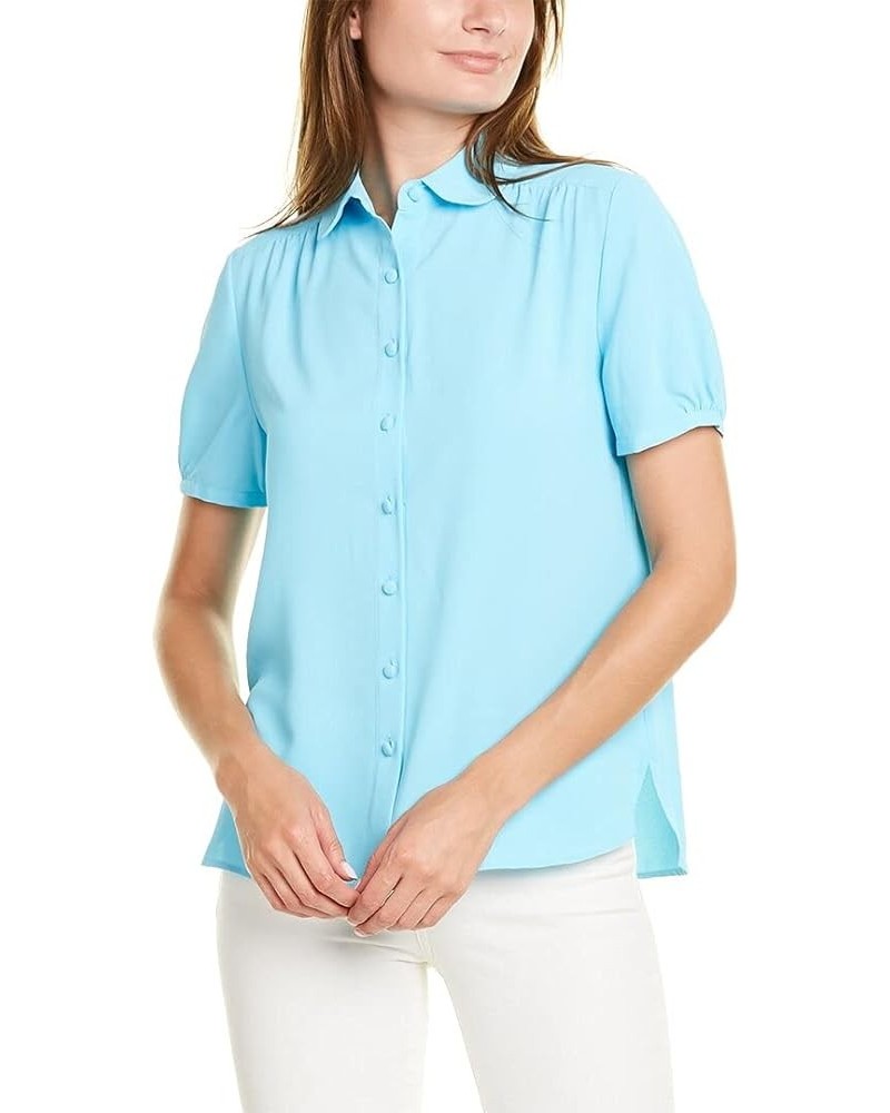 Women's Peterpan Collar Button Down Blouse Siren Blue $21.49 Blouses