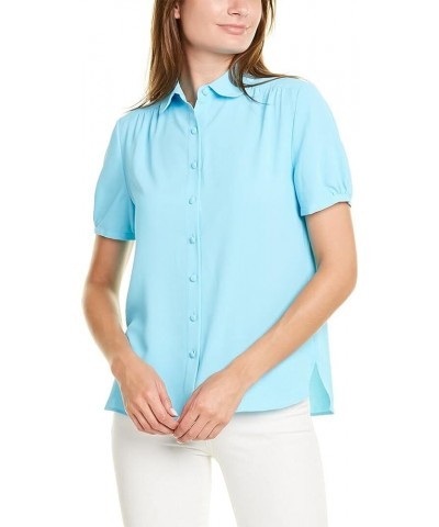 Women's Peterpan Collar Button Down Blouse Siren Blue $21.49 Blouses