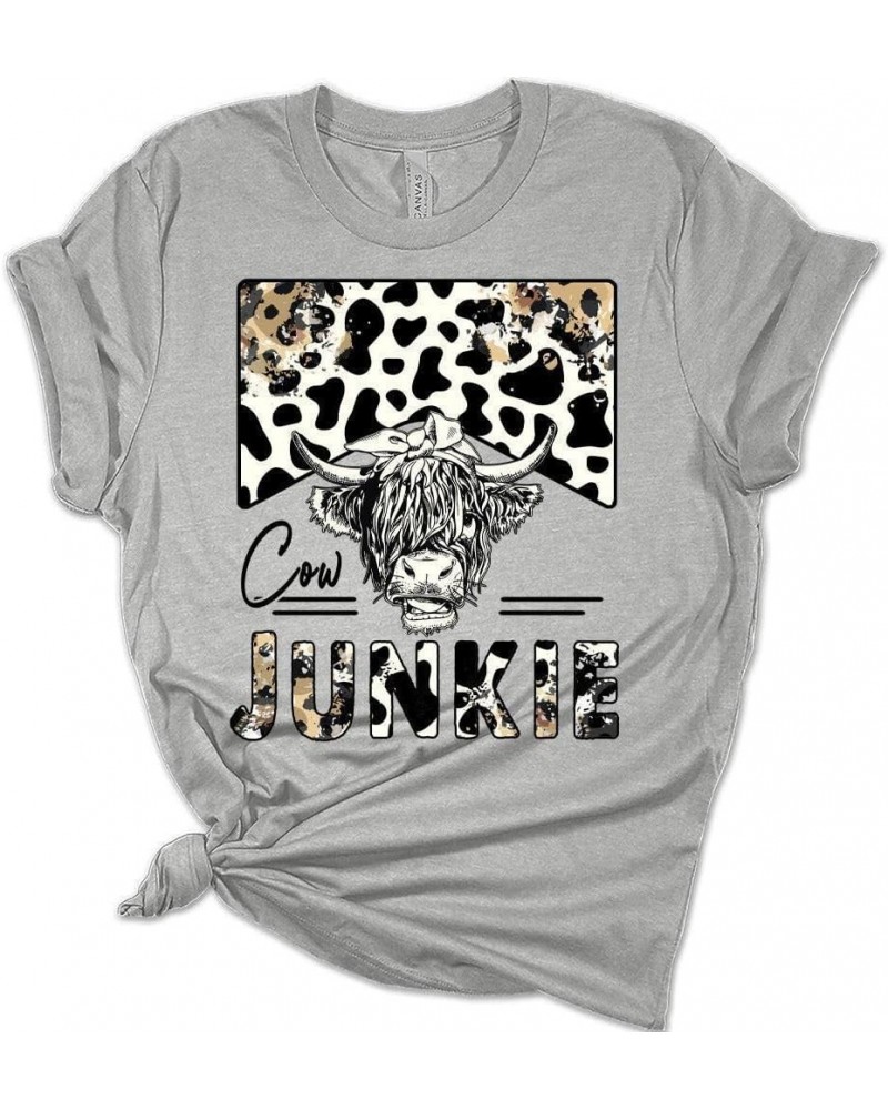 Woman Cow Junkie T-Shirt Cute Western Shirt Casual Graphic Tee Short Sleeve Top Athletic Heather $11.46 T-Shirts