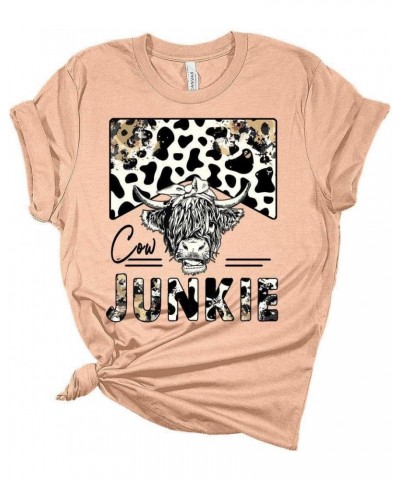 Woman Cow Junkie T-Shirt Cute Western Shirt Casual Graphic Tee Short Sleeve Top Athletic Heather $11.46 T-Shirts