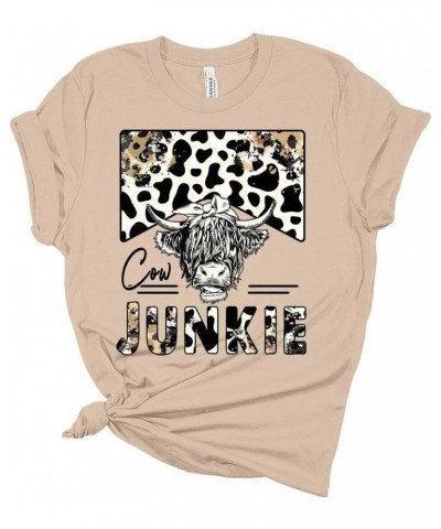 Woman Cow Junkie T-Shirt Cute Western Shirt Casual Graphic Tee Short Sleeve Top Athletic Heather $11.46 T-Shirts