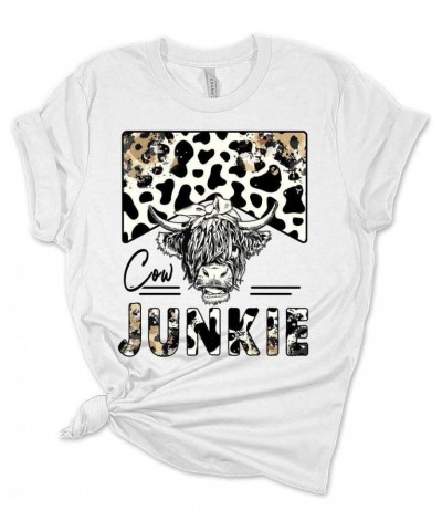 Woman Cow Junkie T-Shirt Cute Western Shirt Casual Graphic Tee Short Sleeve Top Athletic Heather $11.46 T-Shirts