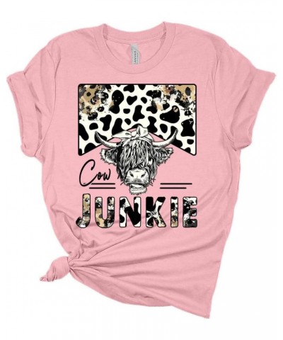 Woman Cow Junkie T-Shirt Cute Western Shirt Casual Graphic Tee Short Sleeve Top Athletic Heather $11.46 T-Shirts