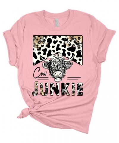 Woman Cow Junkie T-Shirt Cute Western Shirt Casual Graphic Tee Short Sleeve Top Athletic Heather $11.46 T-Shirts