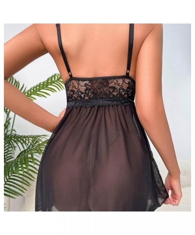 Lingerie for Women Lace Lingeries Chemise Sexy V Neck Nighty Mesh Sleepwear Cute Boudoir Nightie Teddy Nightdress Z5 Black $3...