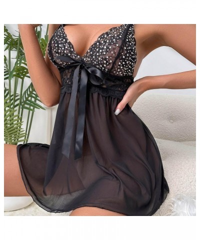 Lingerie for Women Lace Lingeries Chemise Sexy V Neck Nighty Mesh Sleepwear Cute Boudoir Nightie Teddy Nightdress Z5 Black $3...