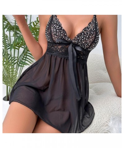 Lingerie for Women Lace Lingeries Chemise Sexy V Neck Nighty Mesh Sleepwear Cute Boudoir Nightie Teddy Nightdress Z5 Black $3...