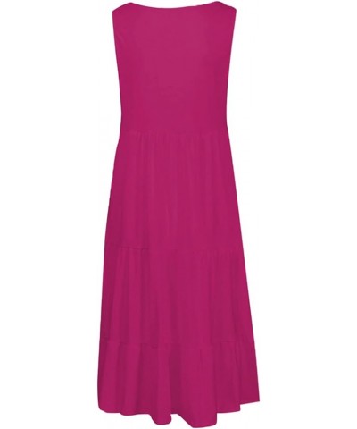 Summer Sleeveless Dresses for Women 2024 Pleated Tank Midi Dress Casual Loose Fit Dress Plus Size Beach Sundress Hot Pink-sum...