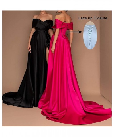 Women's Off The Shoulder Prom Dresses Long Slit Satin A-line Evening Formal Gowns with Pockets Silver $37.87 Dresses