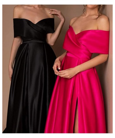 Women's Off The Shoulder Prom Dresses Long Slit Satin A-line Evening Formal Gowns with Pockets Silver $37.87 Dresses