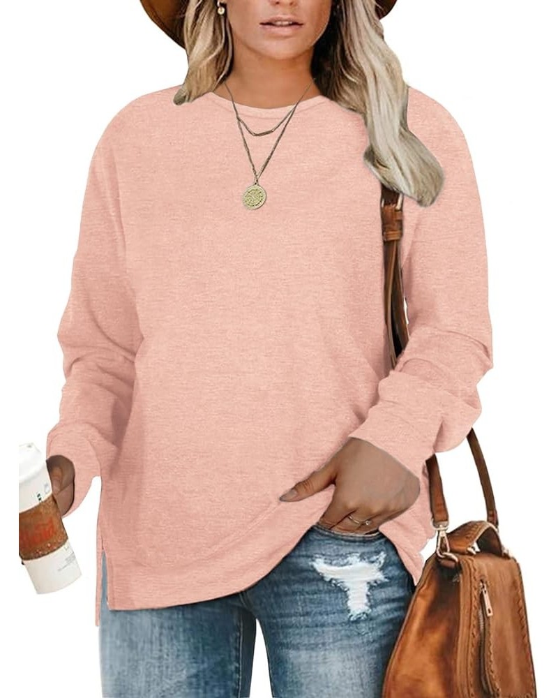 Plus-Size Sweatshirts for Women Casual Tops Side Slit Pullovers Shirts Pale Pink $10.54 Hoodies & Sweatshirts