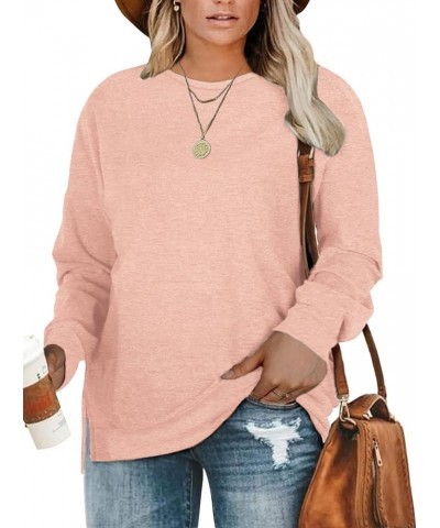 Plus-Size Sweatshirts for Women Casual Tops Side Slit Pullovers Shirts Pale Pink $10.54 Hoodies & Sweatshirts