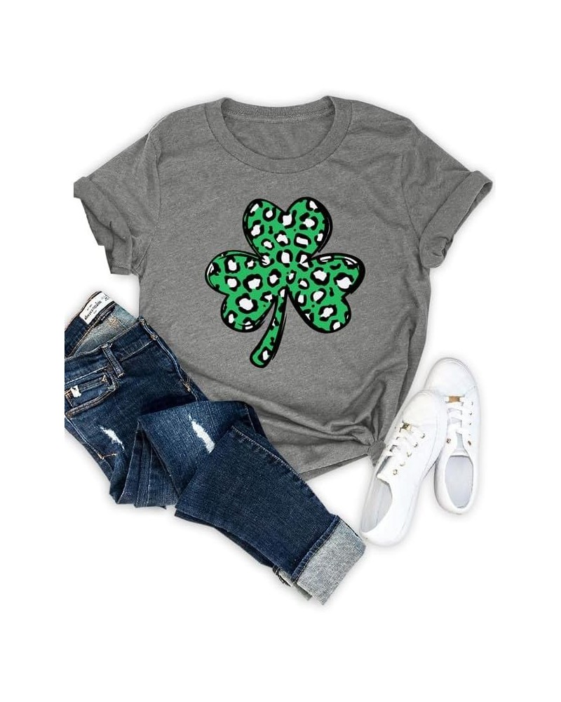 Women's St. Patrick's Day Shirt Green Crewneck Short Sleeve Tee Tops A-leopard Shamrock Leaf $19.46 T-Shirts