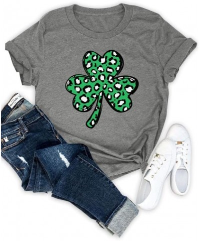 Women's St. Patrick's Day Shirt Green Crewneck Short Sleeve Tee Tops A-leopard Shamrock Leaf $19.46 T-Shirts