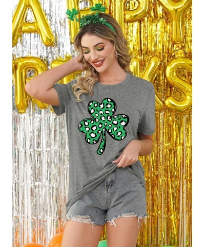 Women's St. Patrick's Day Shirt Green Crewneck Short Sleeve Tee Tops A-leopard Shamrock Leaf $19.46 T-Shirts