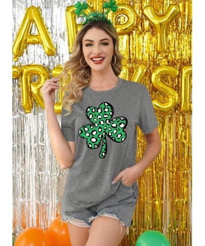 Women's St. Patrick's Day Shirt Green Crewneck Short Sleeve Tee Tops A-leopard Shamrock Leaf $19.46 T-Shirts