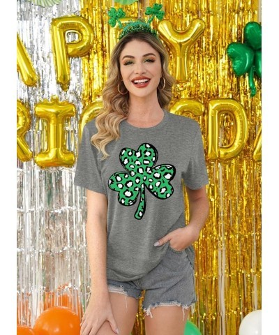 Women's St. Patrick's Day Shirt Green Crewneck Short Sleeve Tee Tops A-leopard Shamrock Leaf $19.46 T-Shirts