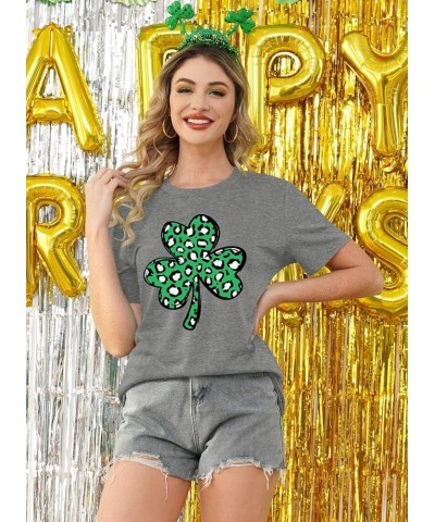 Women's St. Patrick's Day Shirt Green Crewneck Short Sleeve Tee Tops A-leopard Shamrock Leaf $19.46 T-Shirts