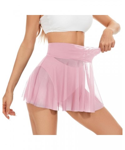 Sheer Mesh Mini Skirt - High Waist Rave Outfit See Through Skirt, Beach Cover Up for Women Without Briefs Pink $11.02 Swimsuits