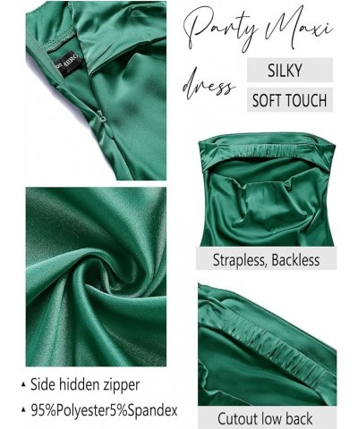 Women 2024 Summer Strapless Satin Tube Bodycon Backless Wedding Guest Maxi Dress Dark Green $32.47 Dresses