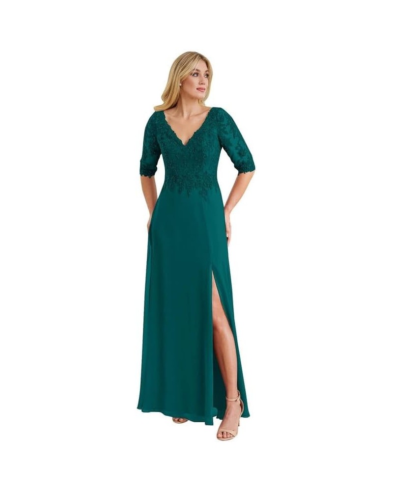 Mother of The Bride Dresses V-Neck Lace Wedding Guest Dresses for Women Beaded Mother of The Bride Dresses Long Chiffon Teal ...