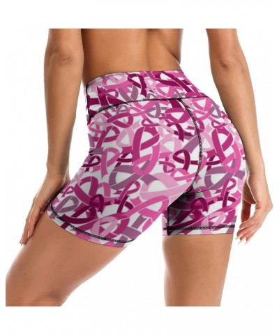 Yoga Shorts High Waisted Biker Shorts for Womens Athletic Running Workout Breast Cancer $13.74 Activewear