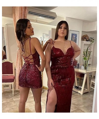 One Shoulder Sequin Homecoming Dress Tight Short Prom Dress Sparkly Backless Cocktail Mini Dress for Teens Wine Red $34.56 Dr...