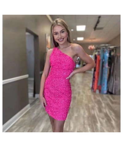 One Shoulder Sequin Homecoming Dress Tight Short Prom Dress Sparkly Backless Cocktail Mini Dress for Teens Wine Red $34.56 Dr...