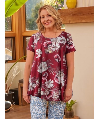 Plus Size Tops for Women Short Sleeve Shirts Casual Summer Clothes Round Neck Tunics for Leggings A-wine Red18 $15.36 Tops